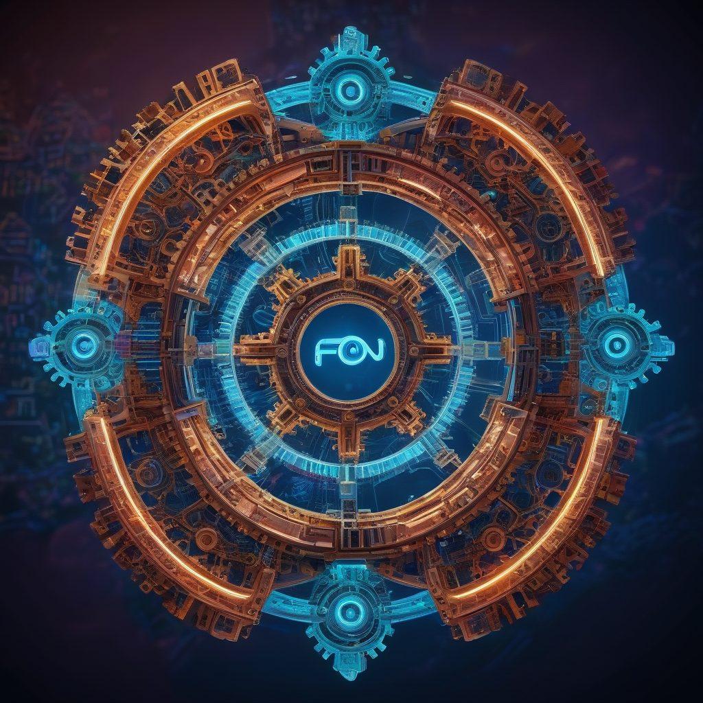 An elegant, infinity symbol made of intricate, interconnected gears and digital circuits, positioned over a world map backdrop, illustrating the fusion of timeless persistence and modern creativity driving digital innovation. The gears should be glowing subtly, adding a sense of movement and continuity. Include diverse teams brainstorming and working with holographic devices to represent collaboration. 3D, vibrant colors.